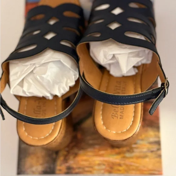 Bella Vita Pri Italy Navy Leather Platform Sandals New Women’s Size 8 WW - Picture 5 of 5